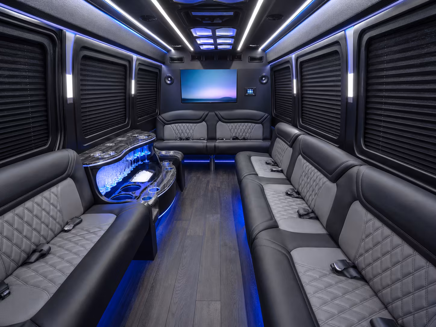 millcreek 30 passenger party bus inside
