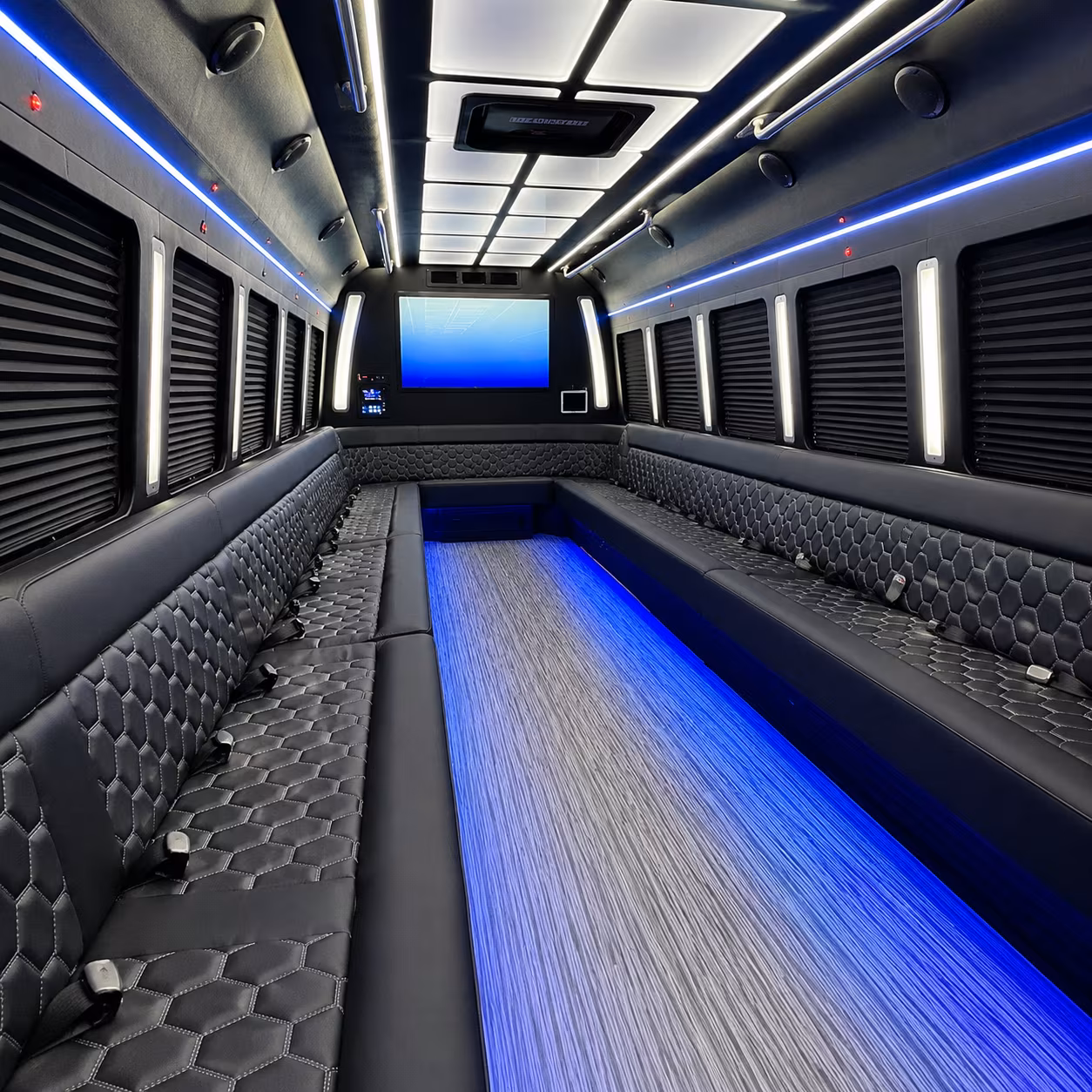 millcreek 50 passenger party bus inside